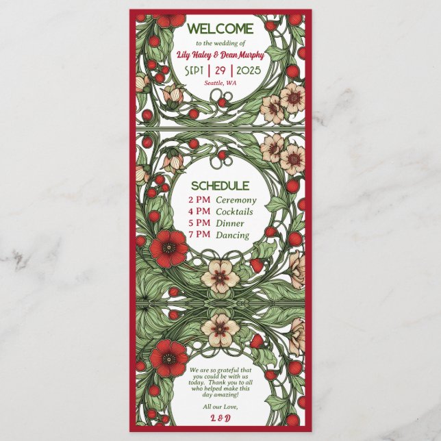 Programme Jardin vintage Art nouveau Mariage (Devant)