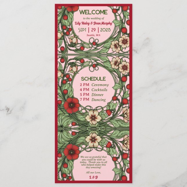 Programme Jardin vintage Art nouveau Mariage (Devant)