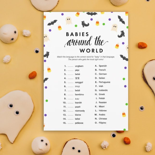 Programme Jeu de baby shower à thème Halloween (Babies Around the World Halloween theme baby shower game)