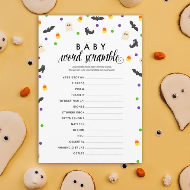 Programme Jeu de douche à thème Halloween (Baby Word Scramble Halloween theme baby shower game)