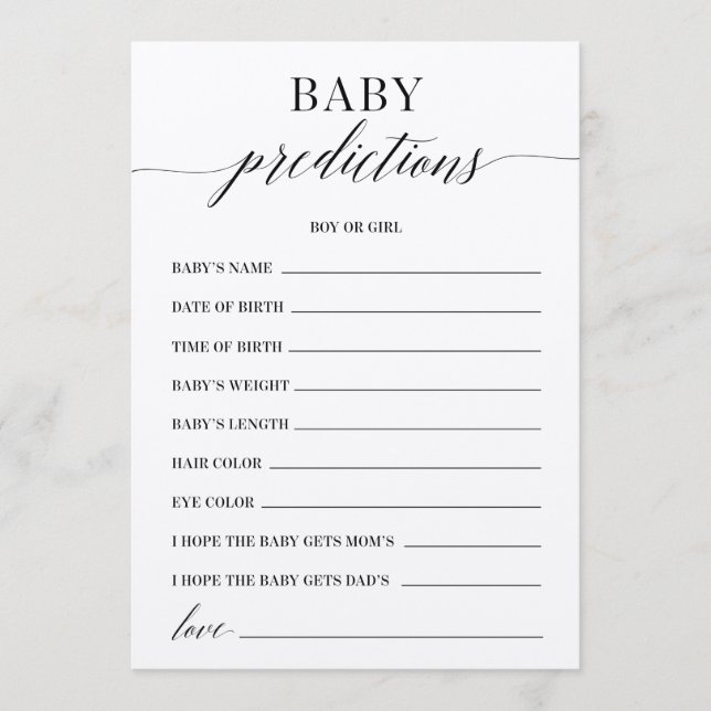 Programme Jeu de Prédictions pour Bébé à la Baby Shower (Devant)
