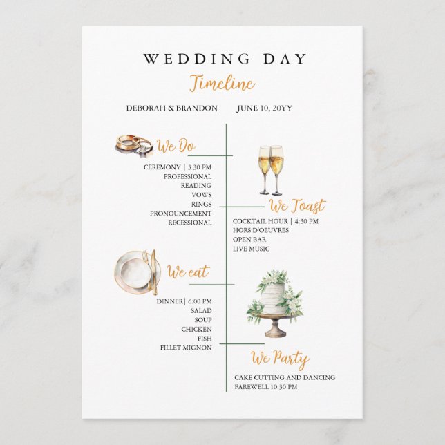 Programme Joli calendrier de mariage aquarelle plat  (Devant)