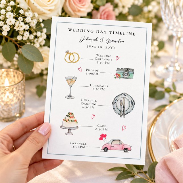 Programme Jour de mariage illustré à l'aquarelle mignon (Créateur téléchargé)