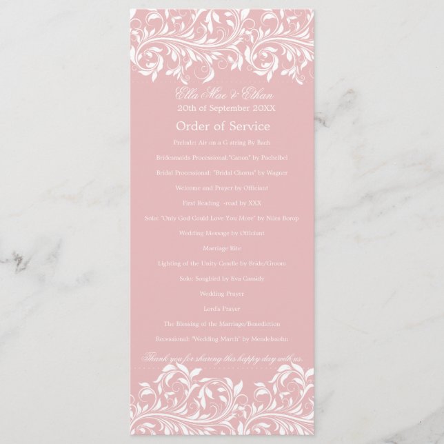 Programme La Sarah Jane Pink & white Ordre de service (Devant)