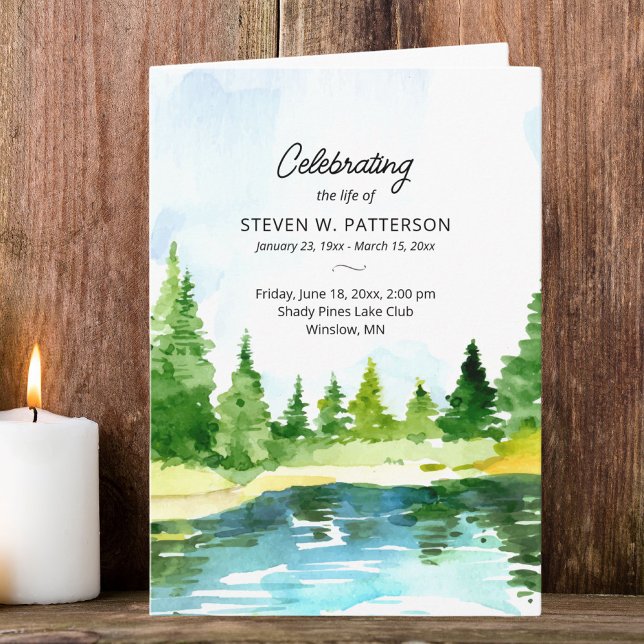 Programme Lake Pine Trees, Célébration de la vie Photo Funér (Créateur téléchargé)