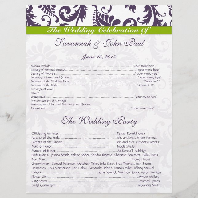 Programme Lapis Purple & Apple Green Mariage damas (Devant)