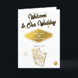Programme Las Vegas Casino Mariage Commande de service Gold<br><div class="desc">Un design mariage à thème unique dessiné à la main par Las Vegas Casino. Destination moderne Las Vegas, Nevada thème mariage avec cartes à jouer, casino de jeux d'argent illustrations à thème. Un faux or Las Vegas mariage commande de service carte de programme design idéal pour les mariages à thème...</div>
