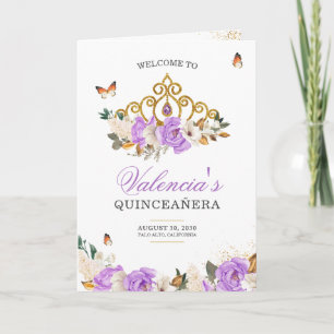 Programme Lavender Roses Gold Tiara Butterfly Quinceanera