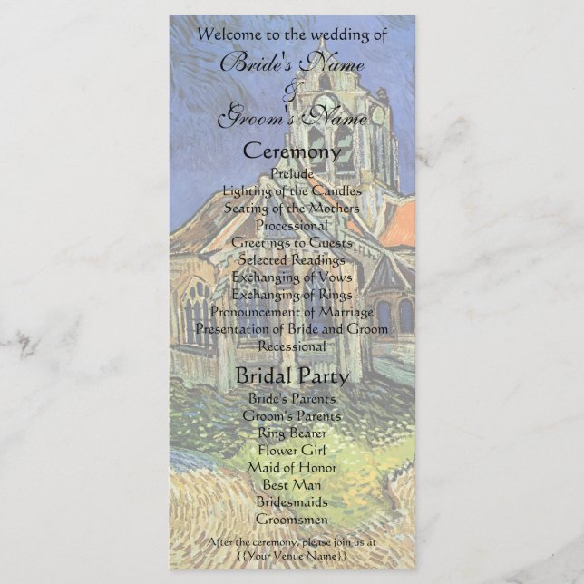 Programme L'église d'Auvers de Vincent van Gogh Mariage (Devant)