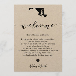 Programme Lettre de bienvenue du Mariage du Maryland et cart