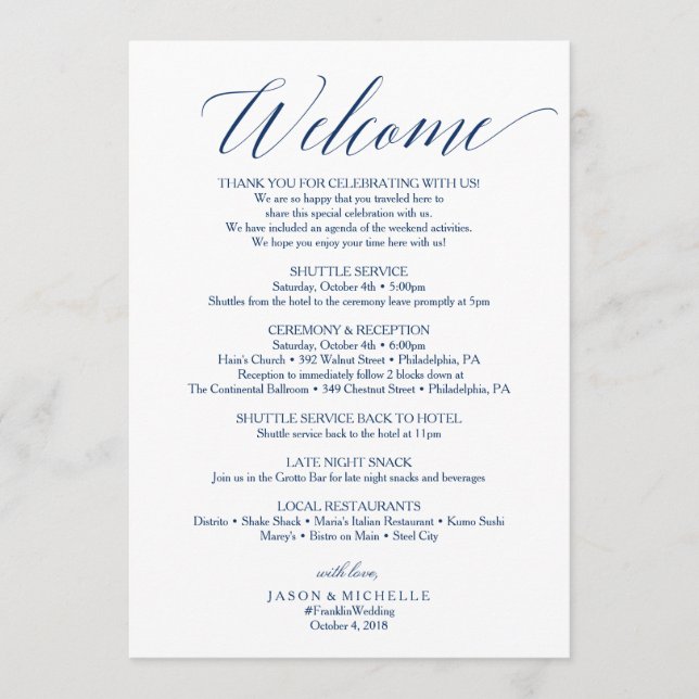 Programme Lettre de bienvenue pour le déroulement de mariage (Devant)
