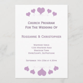 Programme Lilac Hearts Design Wedding