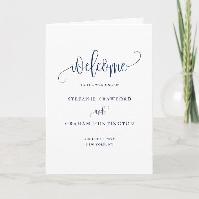 Programme Livret de Mariage Calligraphié Bleu Pretty (Devant)
