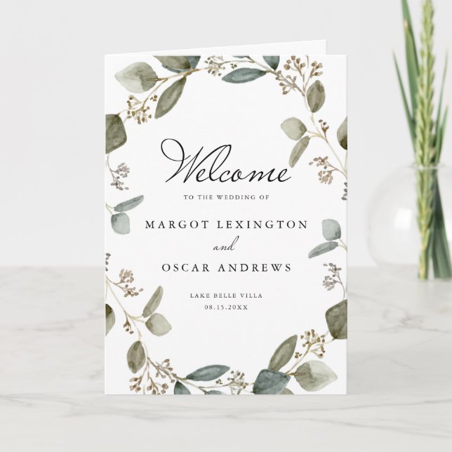 Programme Livret de mariage Couronne d'eucalyptus semencé Ru (Devant)