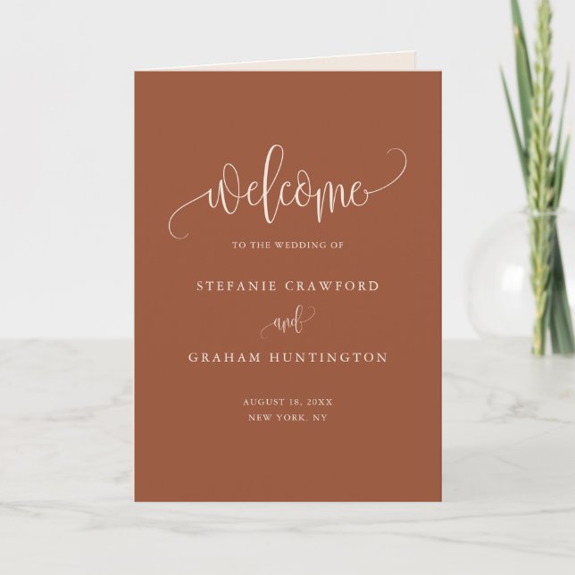 Programme Livret de mariage en calligraphie terracotta Boho  (Devant)