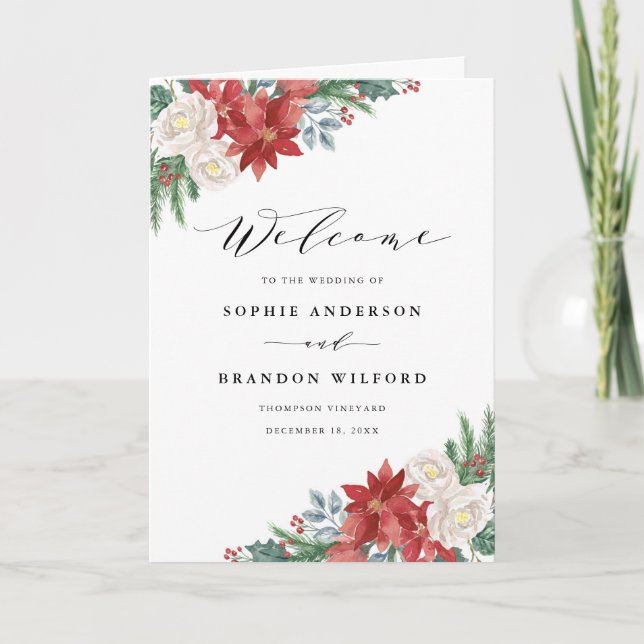 Programme Livret de mariage floral de Noël à l'aquarelle pou (Devant)