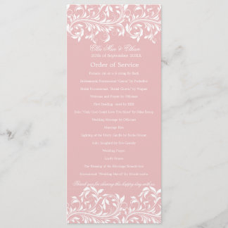 Programme L'ordre de service rose et blanc de Sarah Jane
