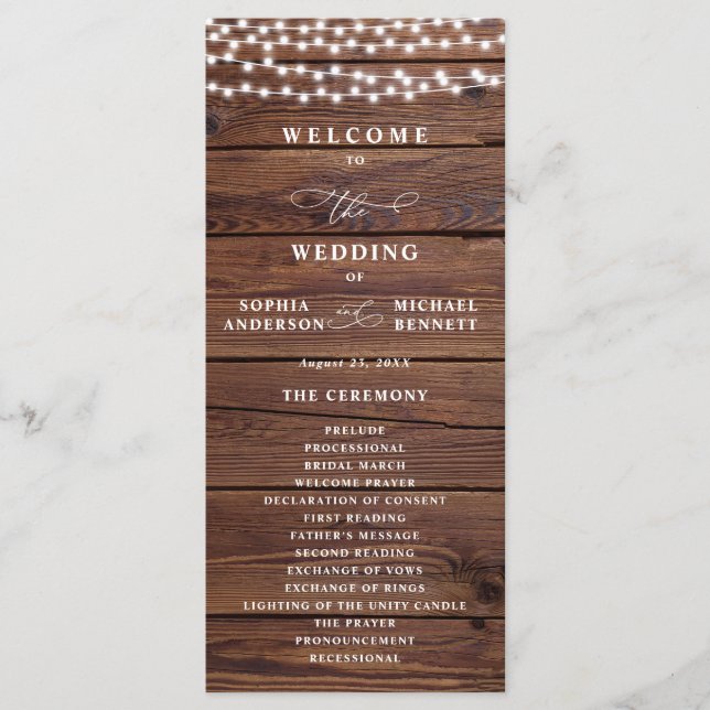 Programme Lumières de Chaîne en Bois Rustique Mariage Pot Ma (Devant)