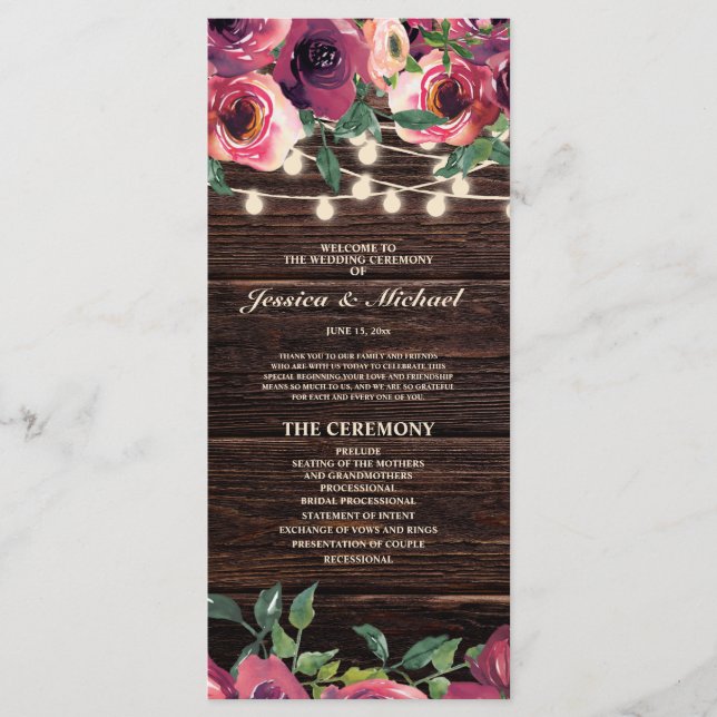 Programme Lumières de Chaîne Rustiques Fleurs Mariage Bourgo (Devant)