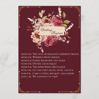 Programme Luxury Burgundy and Gold Floral Wedding Program