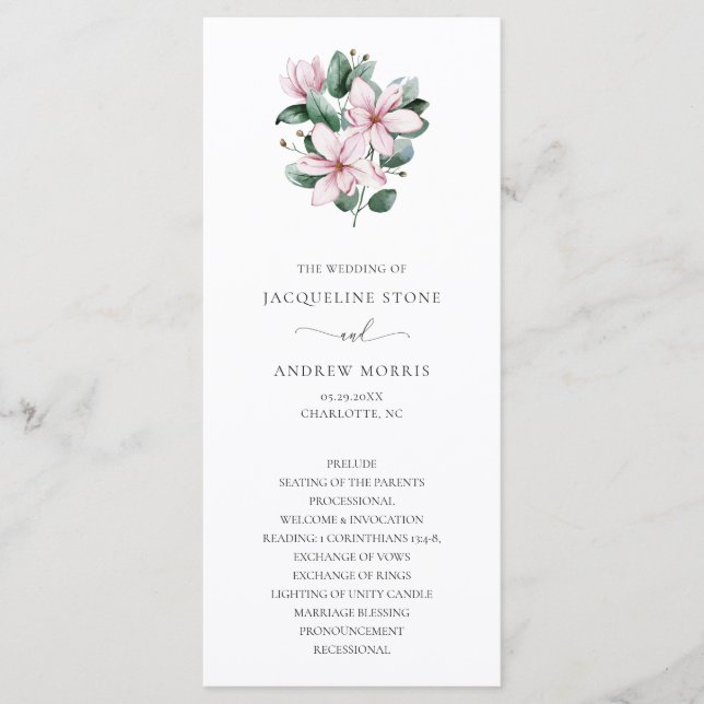 Programme Magnolia Rose Floral Élégant Mariage (Devant)