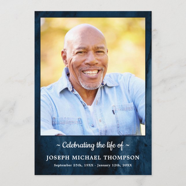 Programme Marbre Bleu Moderne Photo Ordre de service Funérai (Devant)