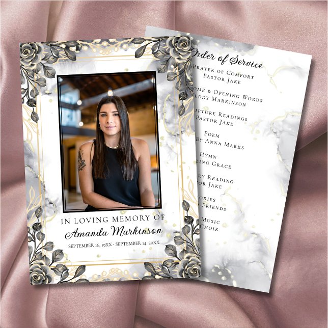 Programme Marbre floral noir et or Ordre de service (Créateur téléchargé)