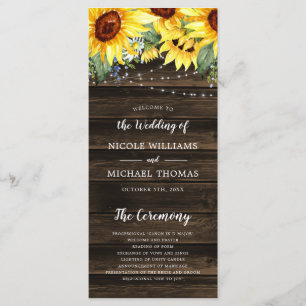 Programme Mariage à cordes florales de tournesol rustique
