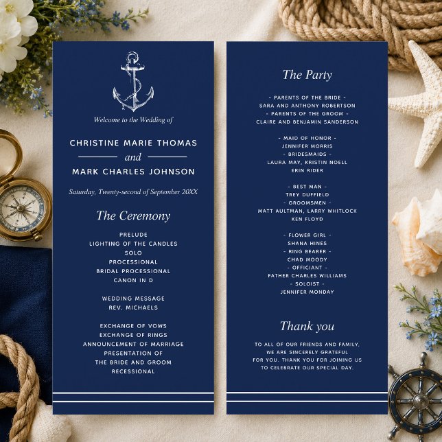 Programme Mariage à l'ancre blanche de la marine (A nautical themed program perfect for beach weddings and weddings by the sea! )