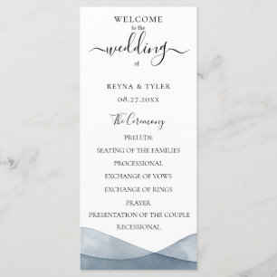 Programme Mariage à l'aquarelle bleu Dip Dye