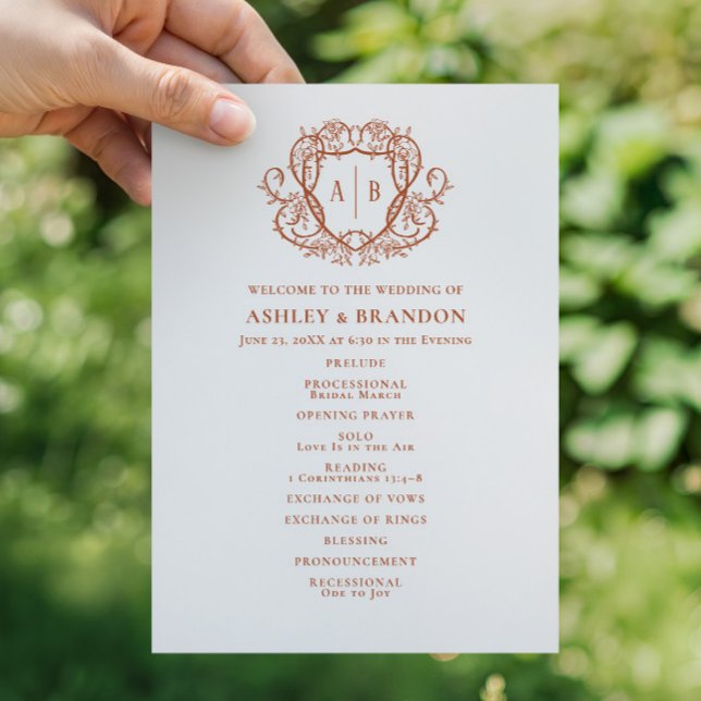 Programme Mariage à monogramme de crête en terre cuite de ro (Créateur téléchargé)