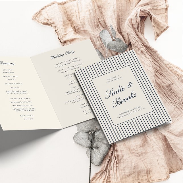 Programme Mariage à rayures fines Navy & Cream Classic Scrip (Créateur téléchargé)