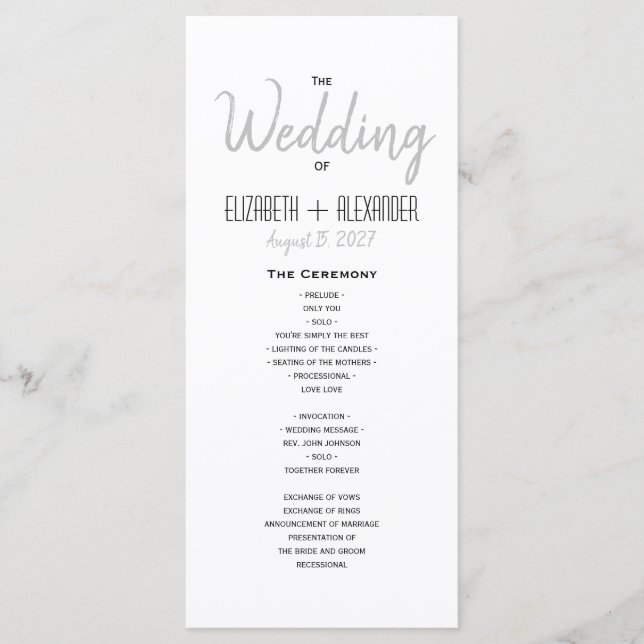 Programme Mariage à scénario moderne minimal (Devant)