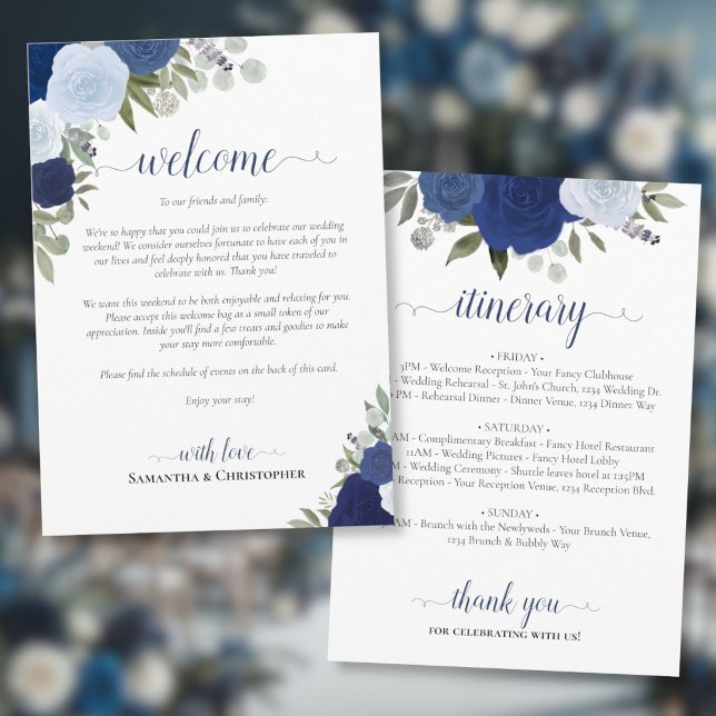 Programme Mariage accueil et itinéraire Roses Bohème Bleues (Front/Back)