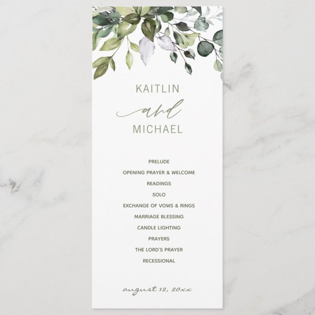 Programme Mariage Aquarelle Botanique Élégante Végétation (Devant)