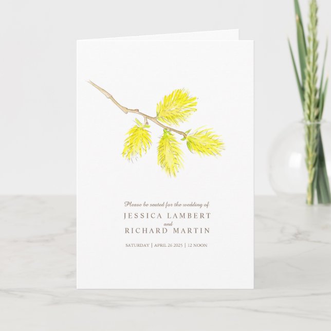 Programme Mariage aquarelle jaune saule catkins plié (Devant)
