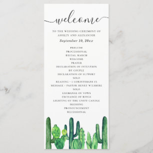 Programme Mariage aquarelle vert cactus et succulentes