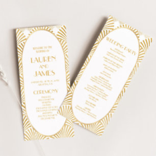 Programme Mariage Art Déco Élégant Or Blanc Géométrique