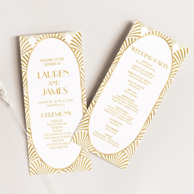 Programme Mariage Art Déco Élégant Or Blanc Géométrique (Créateur téléchargé)