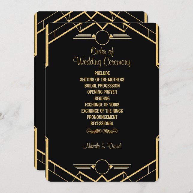 Programme Mariage Art Déco Gatsby (Devant / Derrière)
