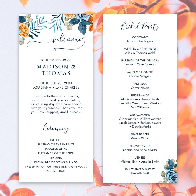 Programme Mariage Automnal Élégant Rustique Terracotta Eucal (Front / Back)