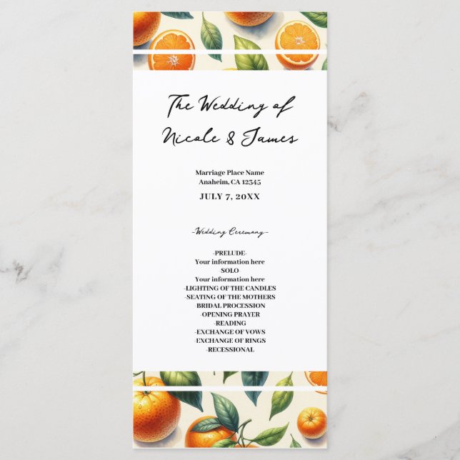 Programme Mariage aux feuilles d'orange et aux agrumes à l'a (Devant)