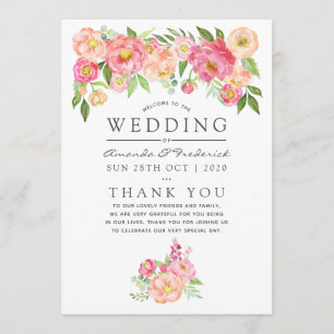 Programme Mariage aux pivoines aquarelles