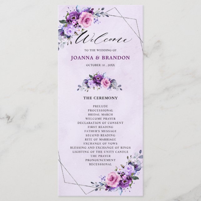 Programme Mariage aux tons violets Lilac rose vif (Devant)