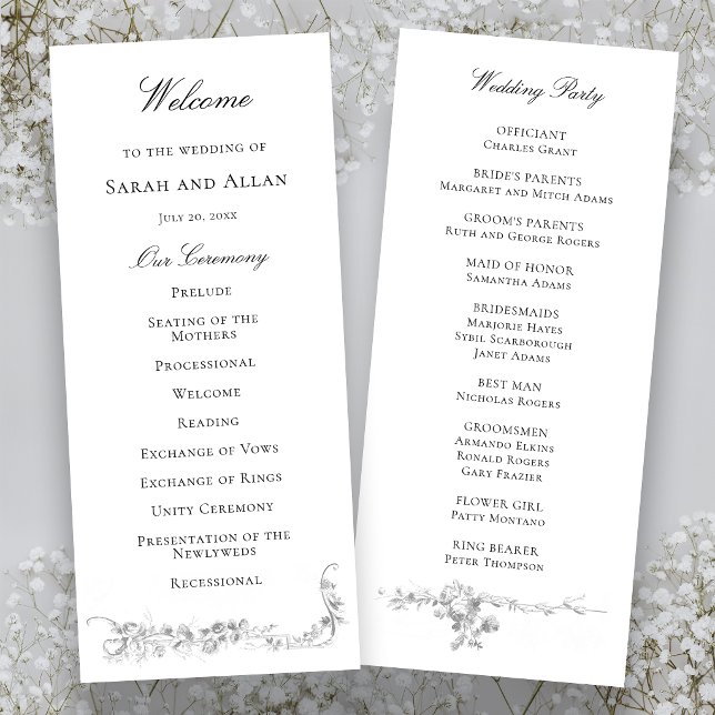Programme Mariage avec Bordure de Rose Classique Française O (Créateur téléchargé)