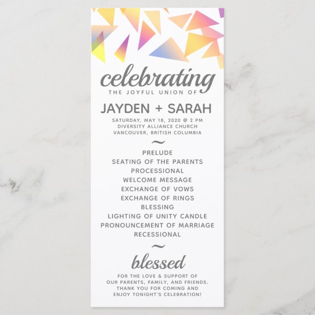 Programme Mariage blanc Confetti multicolore Pastel (Devant)