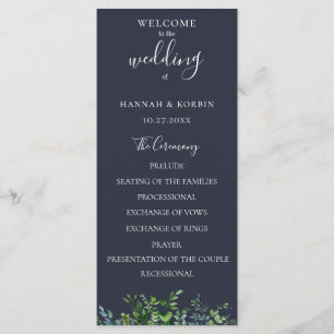 Programme Mariage Bleu Nuit au Feuillage de la Forêt Rustiqu