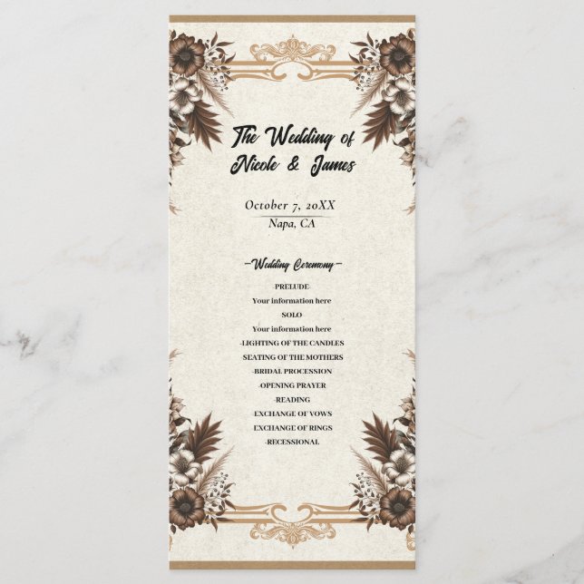 Programme Mariage Bohème Floral Élégant Vintage (Devant)