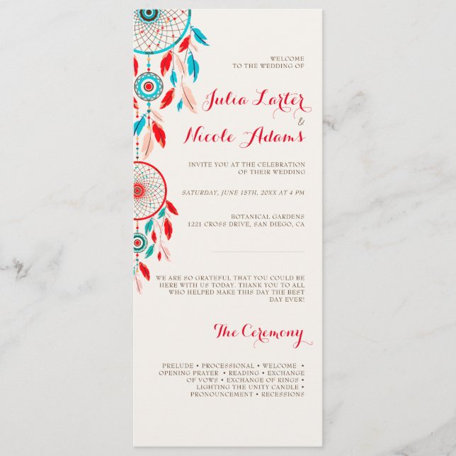Programme Mariage Boho Tribal attrape-rêves à plumes (Devant)