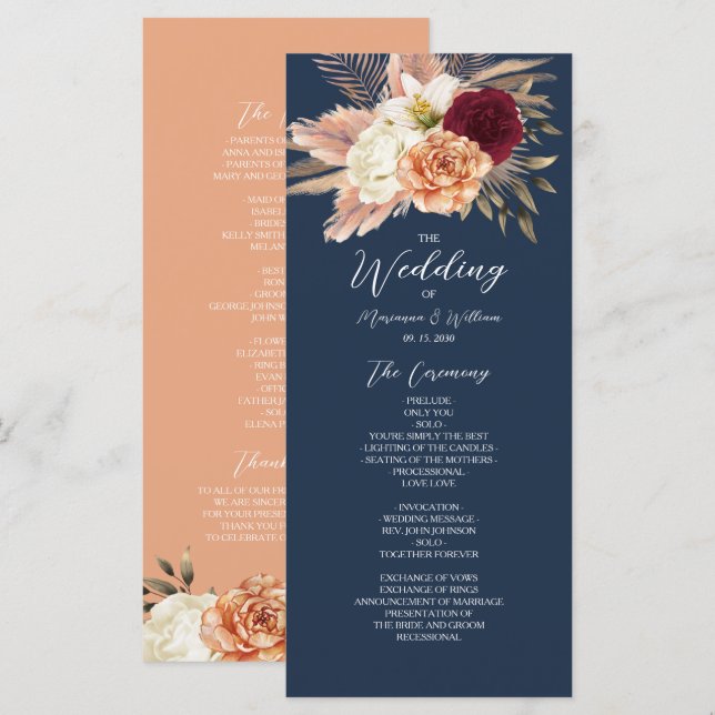 Programme Mariage Bordeaux et Bleu Marine (Devant / Derrière)